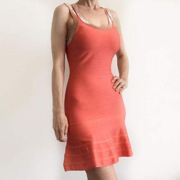 Marciano Coral Beaded Fit & Flare Bandage Dress - Picture 2 of 13